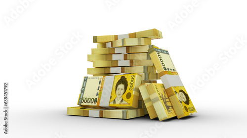 Φωτογραφία 3d rendering of Stacks of South Korean won notes