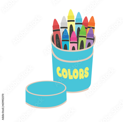Crayon vector set or wax pastel vector set. Back to school concept. School supplies vector. Stationery. Crayon box. Learning and education concept. Flat vector isolated on white background.