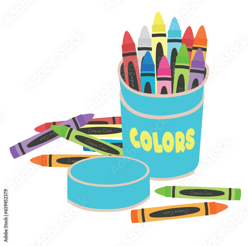 Crayon vector set or wax pastel vector set. Back to school concept. School supplies vector. Stationery. Crayon box. Learning and education concept. Flat vector isolated on white background.