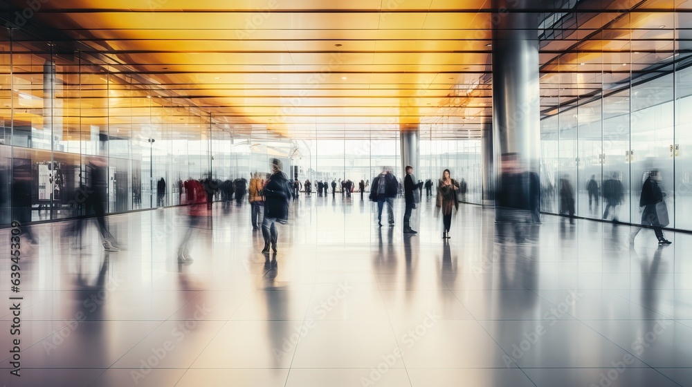 People walking through an airport, motion blur People walking through an airport, motion blur