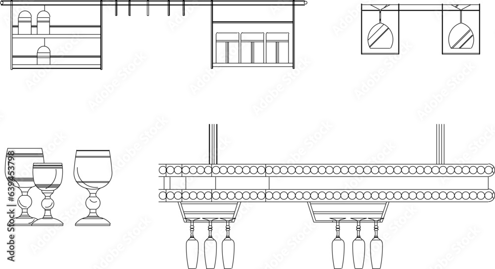 Obraz premium Vector sketch illustration design of kitchen set kitchen utensils and equipment and wine drinker