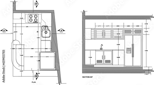 Sketch vector illustration of kitchen set interior architectural design