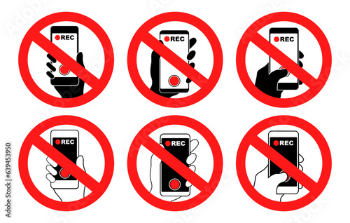 Set collections no recording prohibited sign label sticker vector illustration