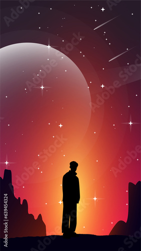 alone wallpaper. sadness wallpaper. sadness background. silhouette of a person in the night. alone man wallpaper 4k. beautiful sky in sunset. sunset. orange sky.