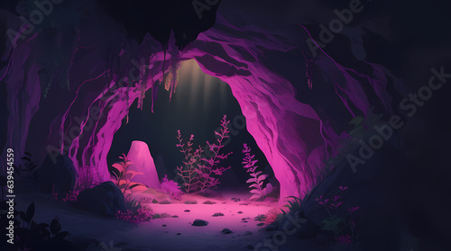 DARK PINK UNDERCAVE ILLUSTRARION WITH PLANTS © Kaos