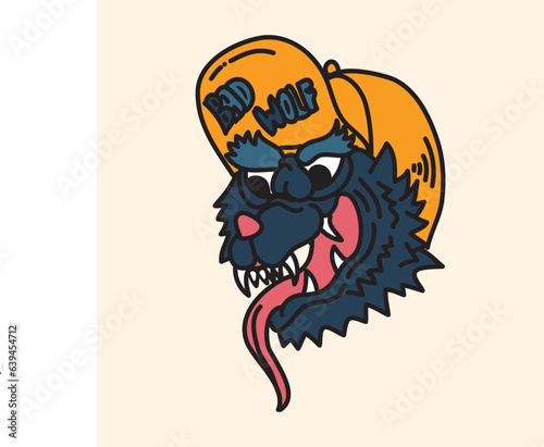 wolf cartoon with cap hat snapback