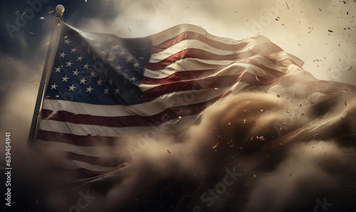 usa flag dirty smoke cinematic waving war concept generative ai