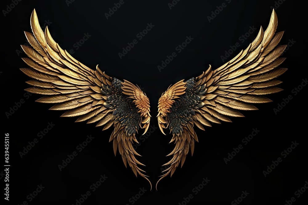 Wings of fantasy. Elegant angel and majestic bird design on black ...