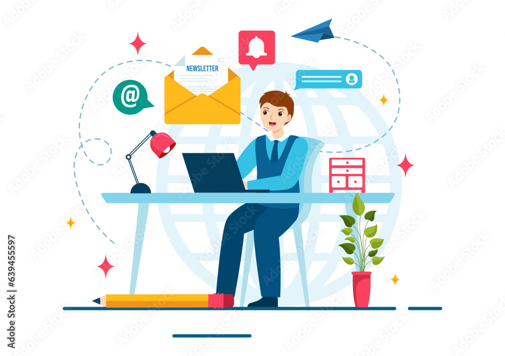 Email Newsletter Vector Illustration with Envelope, Electronic Mail Message or Mobile Service Background in Flat Cartoon Hand Drawn Templates Email Newsletter Vector Illustration with Envelope, Electronic Mail Message or Mobile Service Background in Flat Cartoon Hand Drawn Templates