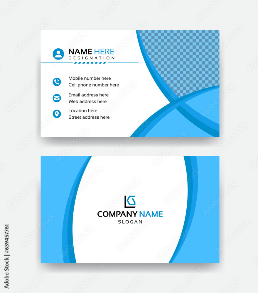 Modern and fresh sky-blue curvy business card design Modern and fresh sky-blue curvy business card design