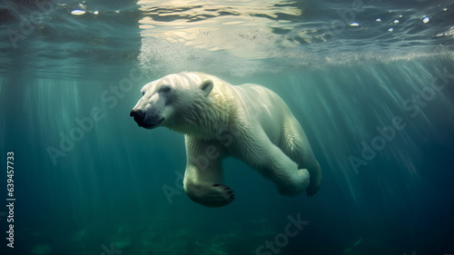 photograph of a polar bear swimming underwater in the arctic ocean,generative ai © JKLoma