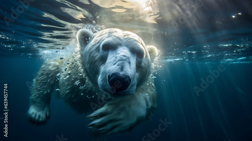 photograph of a polar bear swimming underwater in the arctic ocean,generative ai photo