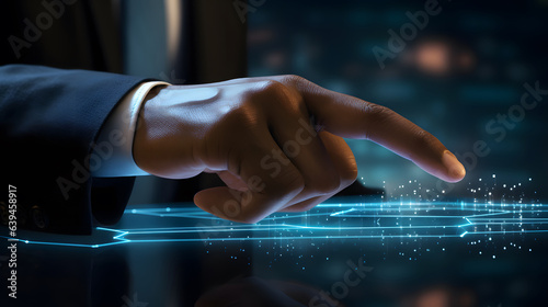 Businessman touch the screen on digital background