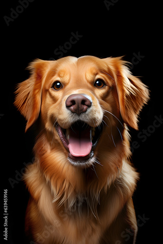 golden retriever dog on black background