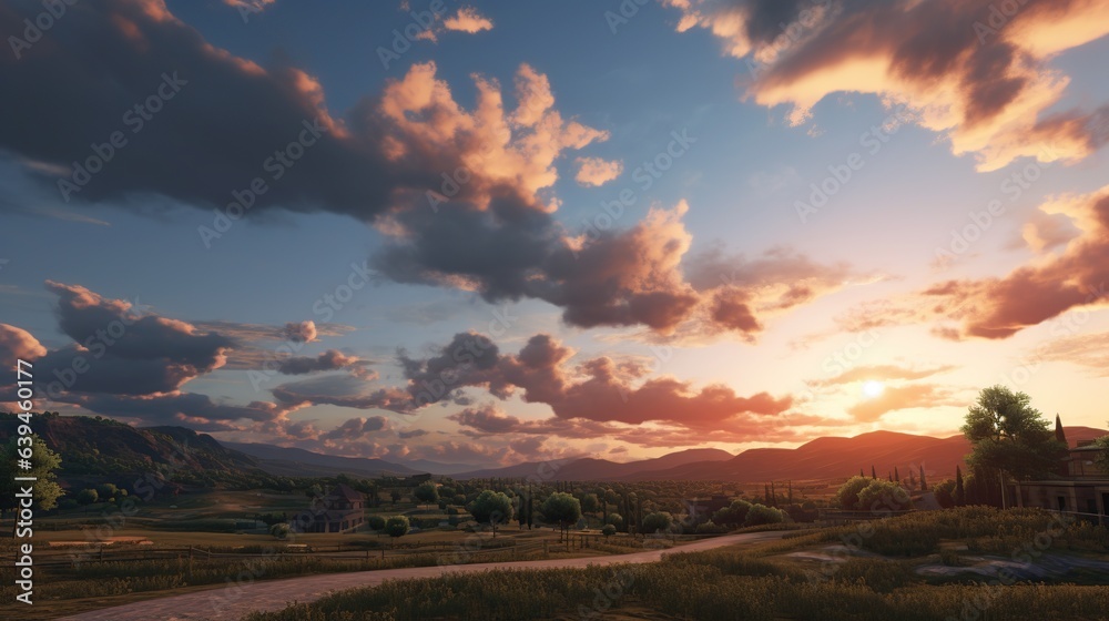 Fototapeta premium Beautiful summer sunset dramatic sky,Colorful of the clouds and the sky at sunset. Landscape in twilight