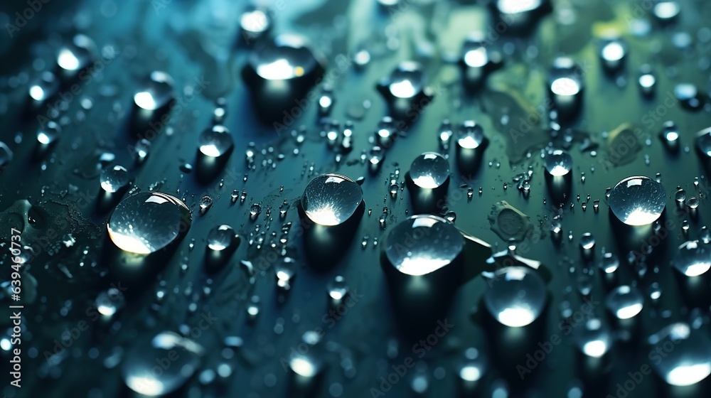 Water drops on a green leaf. Shallow depth of field.