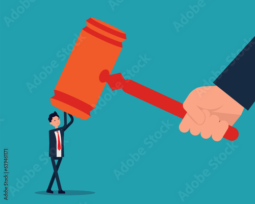 Hit businessman by hammer. Authority concept. Vector illustration in cartoon style design