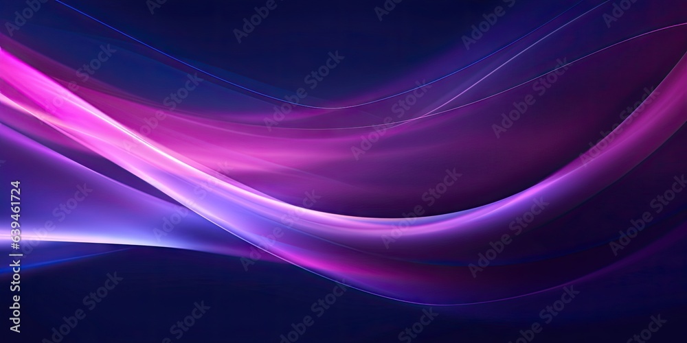 Naklejka premium Ethereal dynamics. Exploring modern abstract waves. Vivid interplay. Neon purple and blue in motion on black background. Ultraviolet enchantment