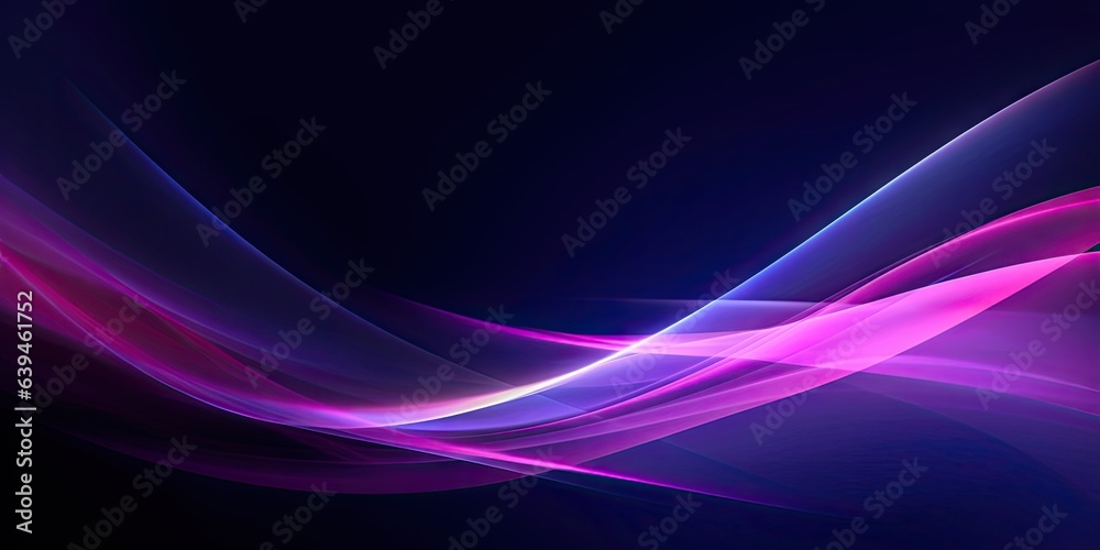Ethereal dynamics. Exploring modern abstract waves. Vivid interplay. Neon purple and blue in motion on black background. Ultraviolet enchantment - obrazy, fototapety, plakaty 
