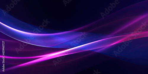 Ethereal dynamics. Exploring modern abstract waves. Vivid interplay. Neon purple and blue in motion on black background. Ultraviolet enchantment
