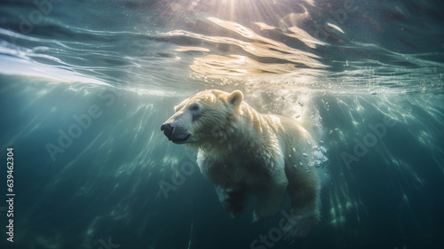 photograph of a polar bear swimming underwater in the arctic ocean generative ai photo