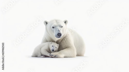 Polar bear with cub isolated on the white background,generative ai