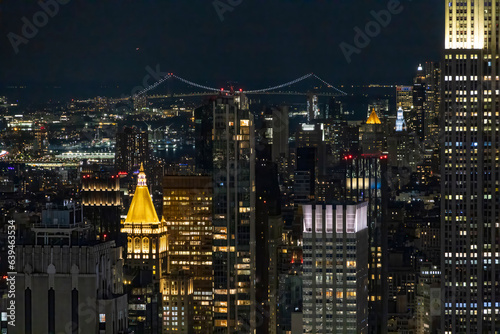A view of the lights of New York City from the Rockefeller Observatory, known as Top of the Rock.