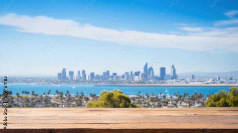 Obraz premium Table top with san diego bay Background.