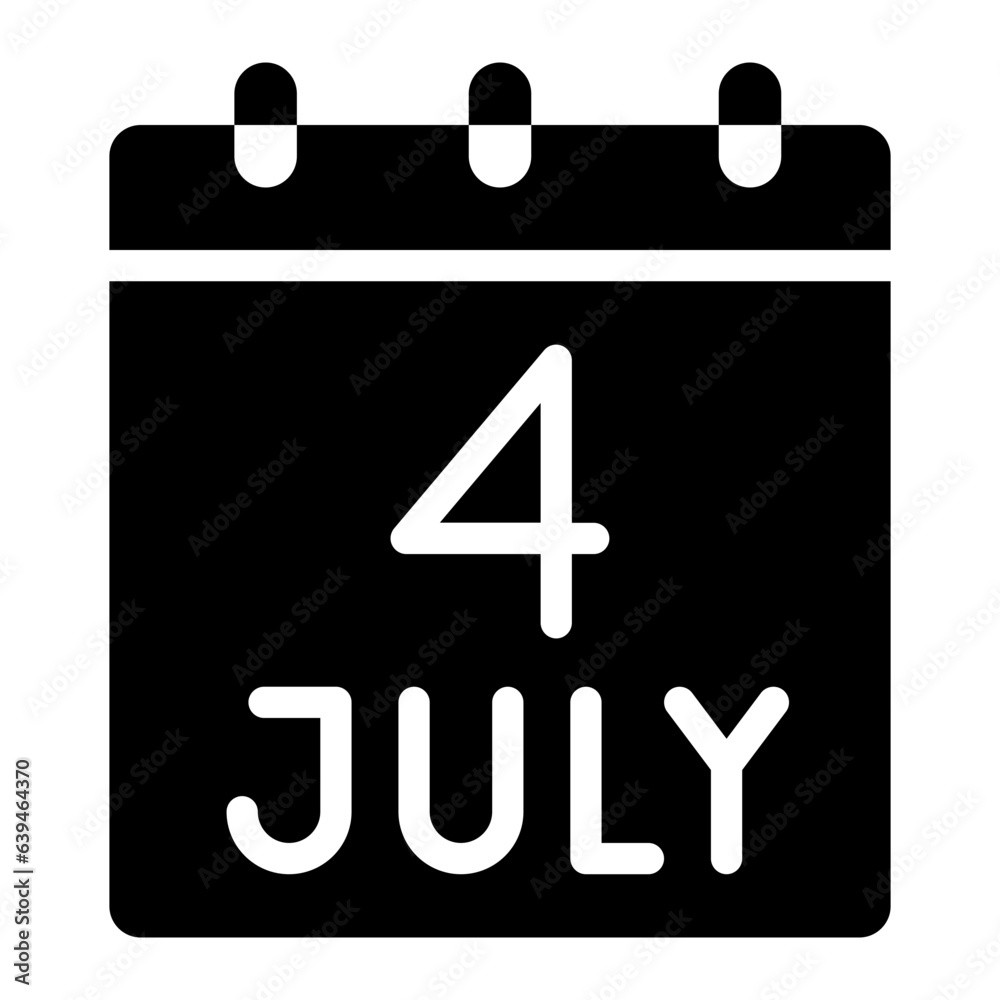 Calendar of 4th July solid glyph icon Calendar of 4th July solid glyph icon