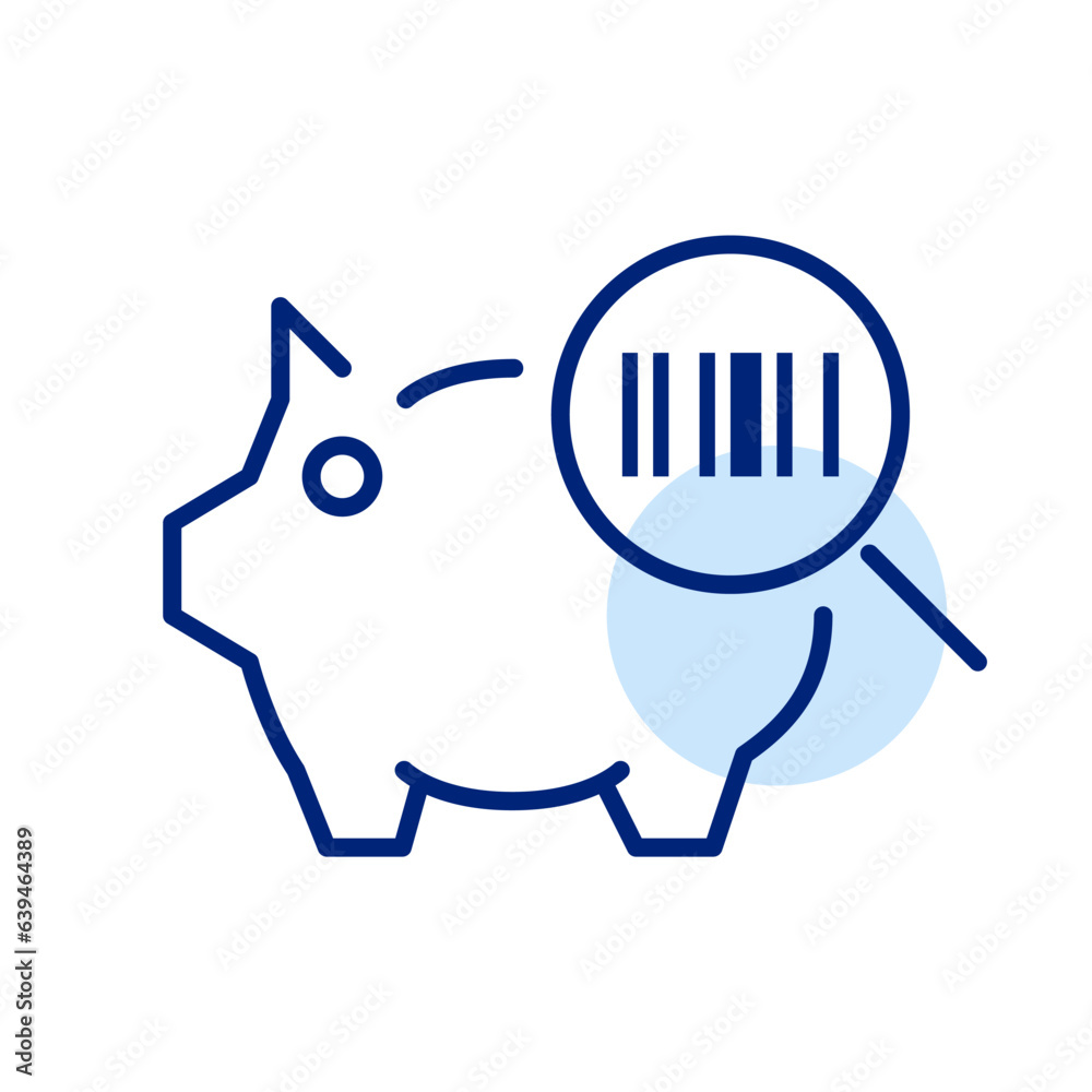 Piggy bank with bar code scanner. Internet of things. Remote online banking. Pixel perfect, editable stroke icon Piggy bank with bar code scanner. Internet of things. Remote online banking. Pixel perfect, editable stroke icon