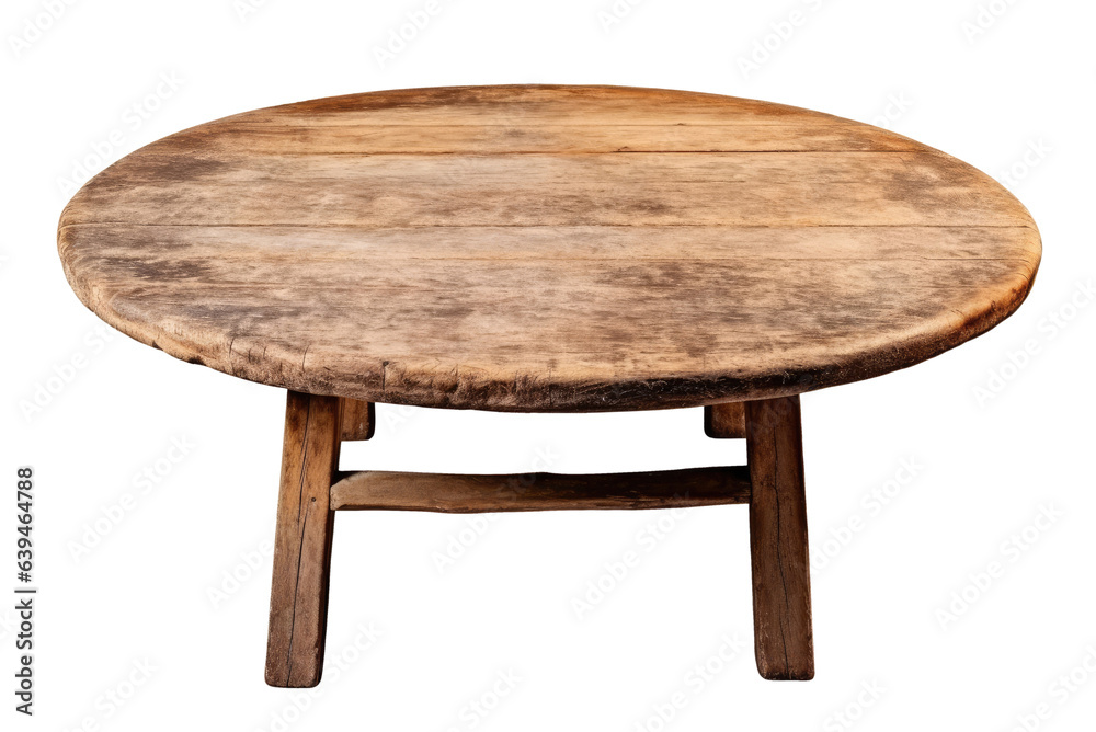 Old round table isolated on transparent background