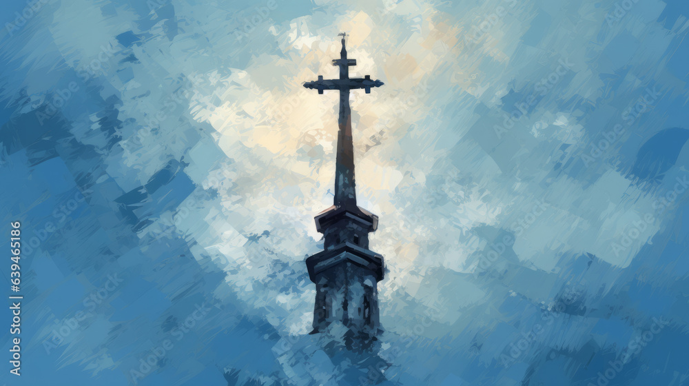 Naklejka premium Big metal cross and a cloudy sky, the concept of religion