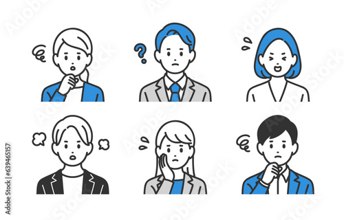 ネガティブなビジネスパーソン男女の上半身セット【人物ベクターイラスト素材】