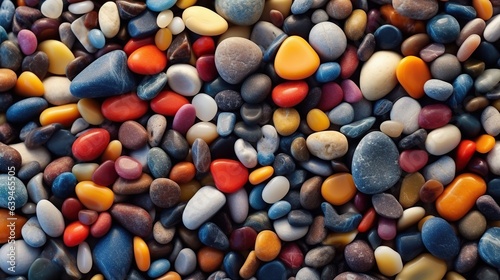 Colorful pebbles background. Top view, flat lay.