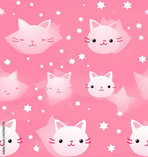 Seamless Pattern Featuring Charming Childlike Drawings of White and Pink Cats. Designed to be used for Printing, Wallpaper, Fabric, and Background Purposes, Adding a Playful and Cute Element.