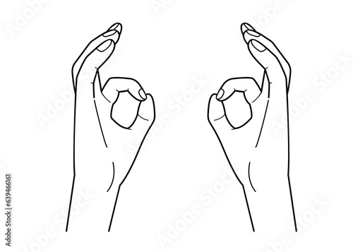 Vector line drawing illustration of two hands making the OK sign
