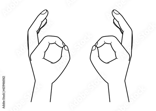 Vector line drawing illustration of two hands making the OK sign
