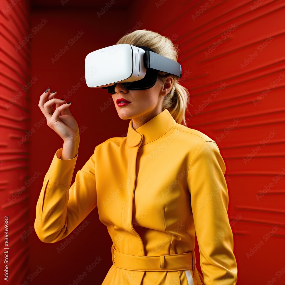 Illustration of a person wearing a virtual reality VR headset, AI Generated.