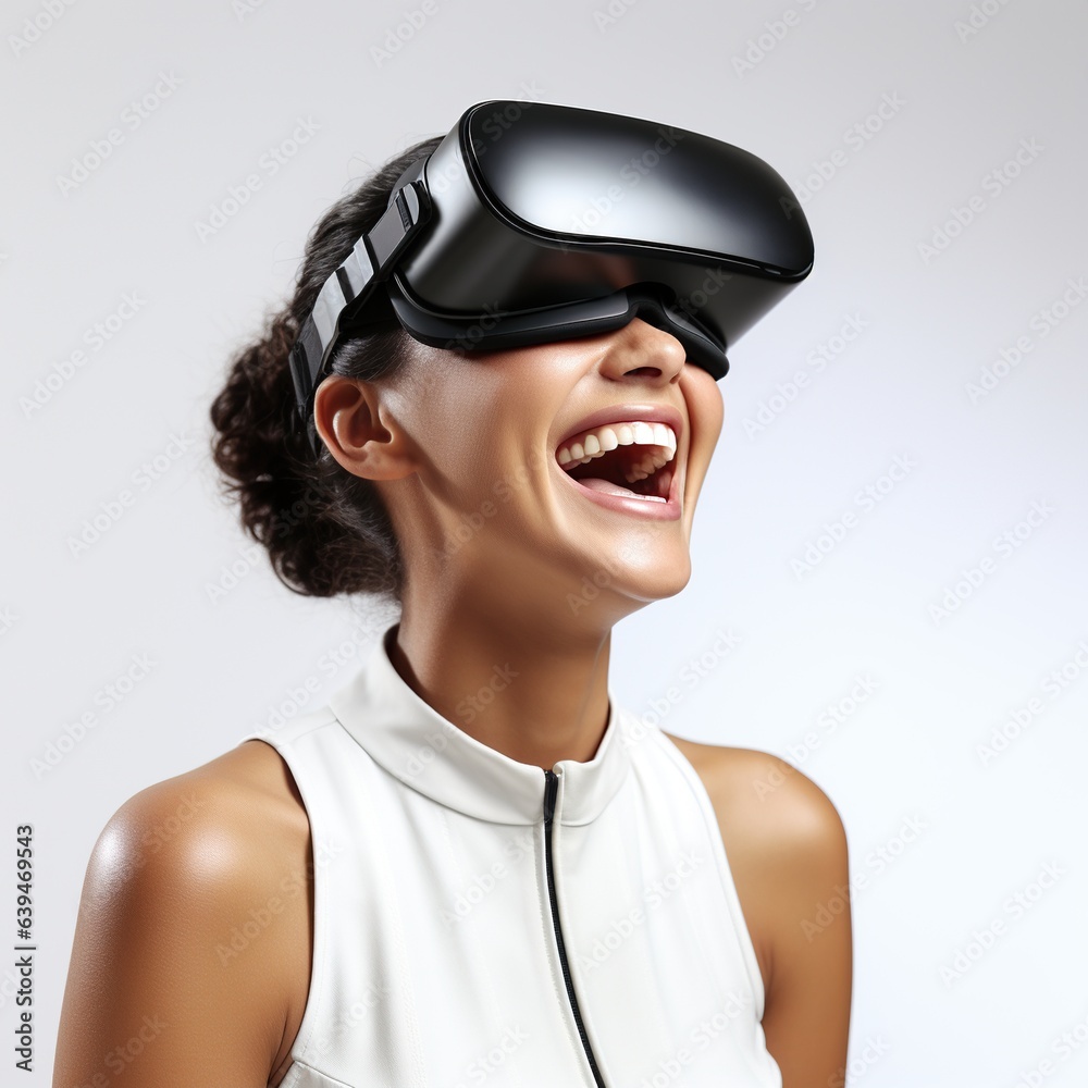 Illustration of a person wearing a virtual reality VR headset, AI Generated.