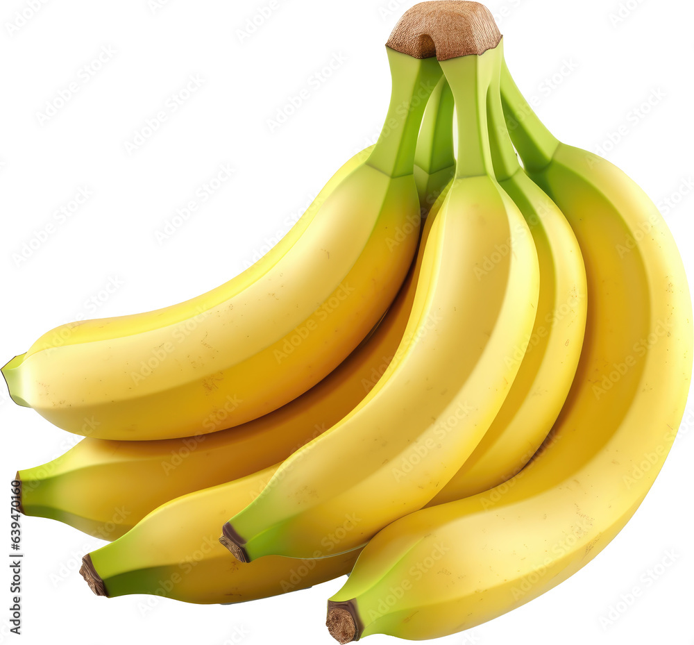 Fresh organic bananas, isolated on transparent background.