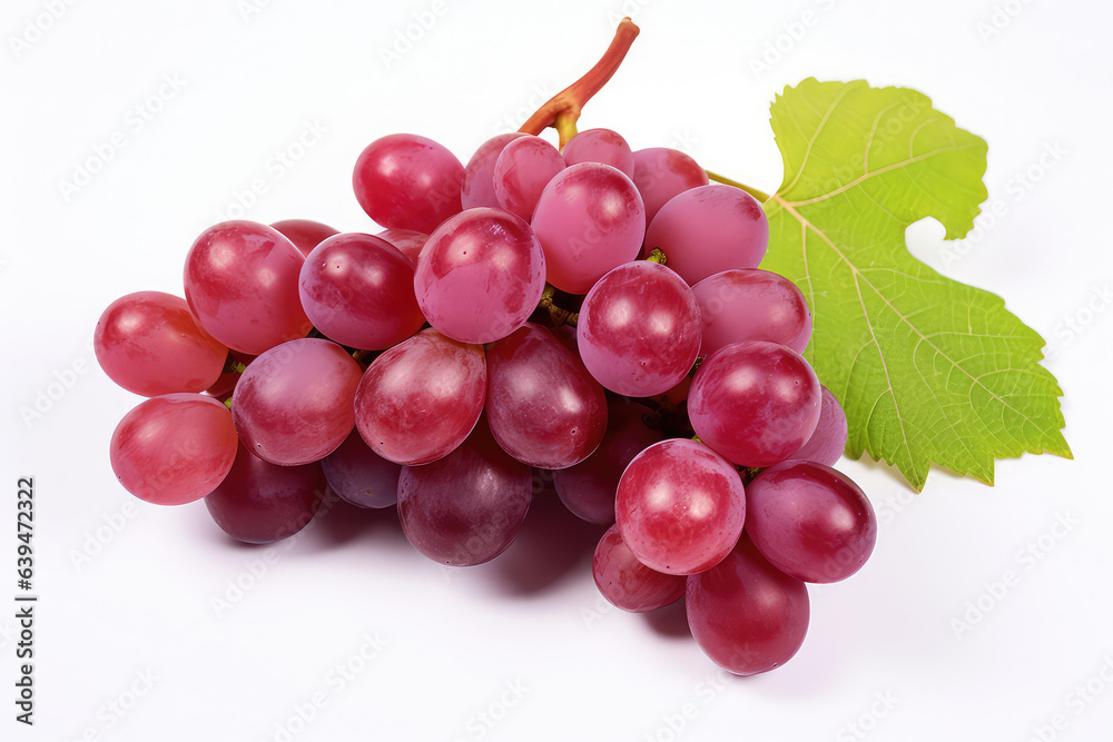 Red grape with leaves isolated on white background. (ai generated) Red grape with leaves isolated on white background. (ai generated)
