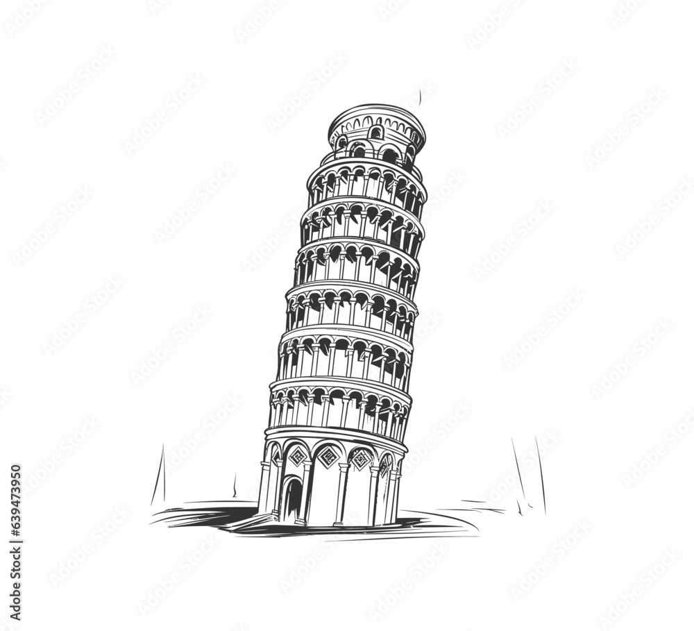 Leaning tower of pisa abstract hand drawn sketch. Vector illustration design.