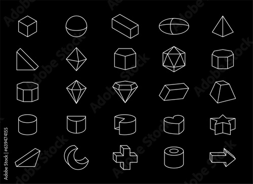 collection of 3d geometric shapes in line style photo