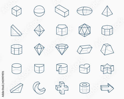 pack of 3d geometric shapes icon in line style
