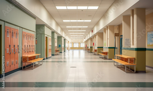 Fotografering expansive corridor within a school building