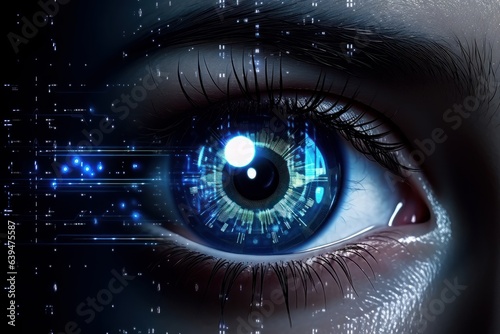 Futuristic of Iris Recognition and Retina Scanning System With Digital Interface, Biometric Identification and Data Security Verification. Generative Ai