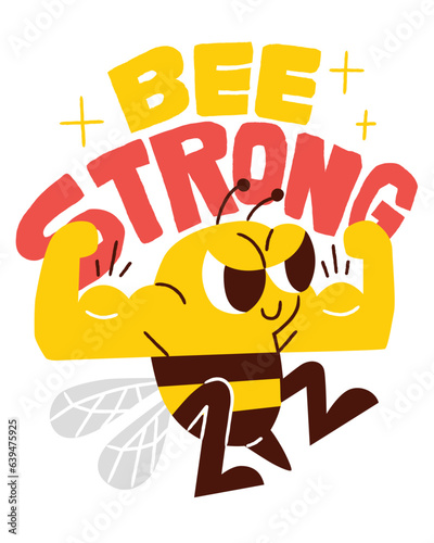 Bee strong cartoon character illustration.