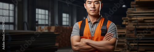 A straightforward shot of a confident male worker with his arms crossed. industrial construction worker