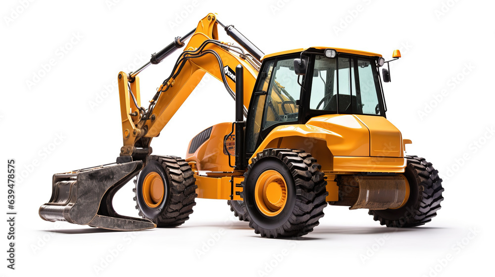 A New backhoe on white isolated background