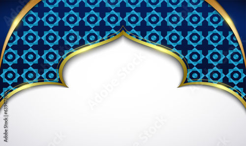 Blue islamic background with ligh golden